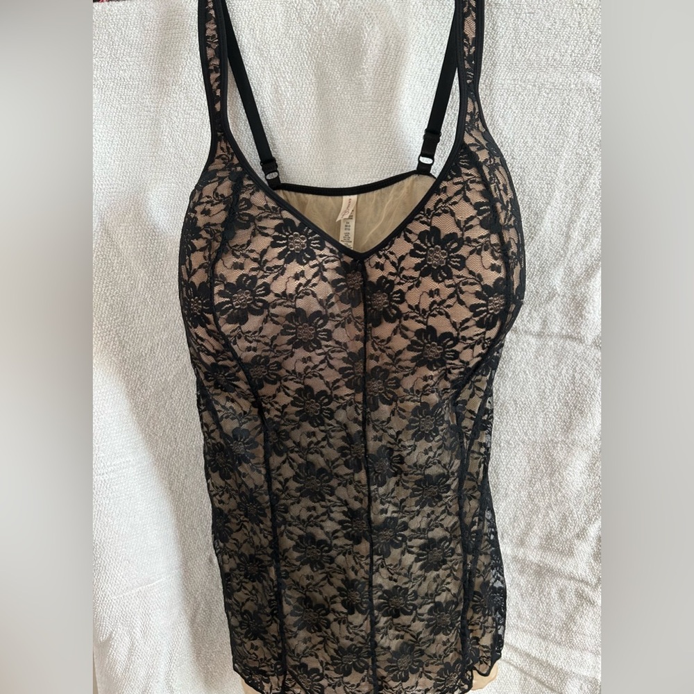 Rhonda Shear black lace, baby doll set.